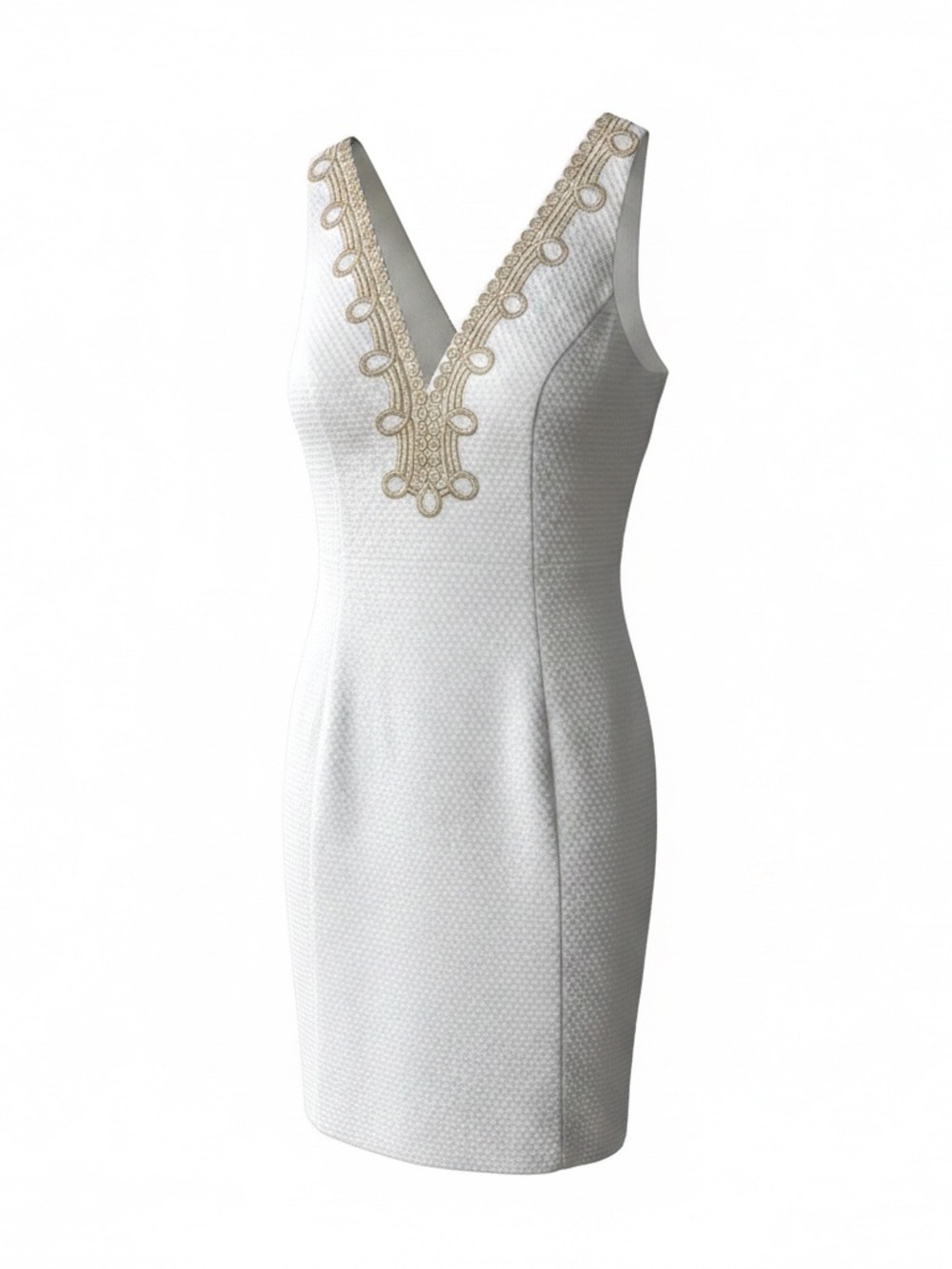 Lilly Pulitzer White Textured Sheath Dress with Gold Trim